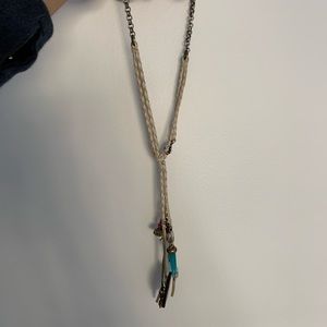 White leather charm luck brand necklace